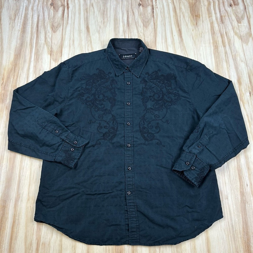 J.Campbell Gothic Grunge Embroidered Button Shirt Black 2XL Affliction‎ Style
